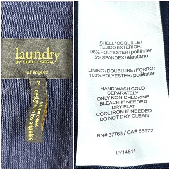 LAUNDRY BY SHELLI SEGAL INKBLOT BLUE FITTED SHEATH 3/4 SLEEVE BEADED GOWN DRESS - Picture 13 of 13